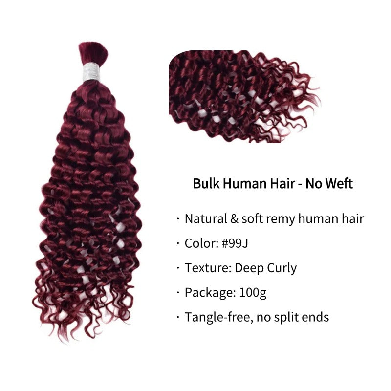 Braiding Hair - #99J Burgundy Deep Curly Human Hair