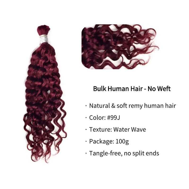Braiding Hair - #99J Burgundy Water Wave Human Hair