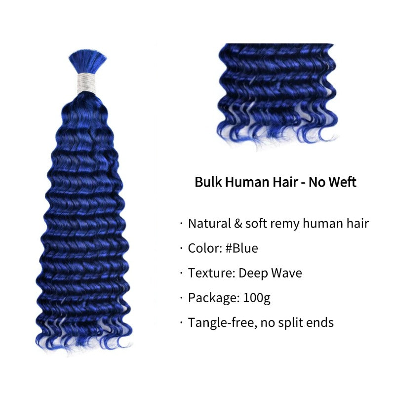 Braiding Hair - #Blue Deep Wave Human Hair
