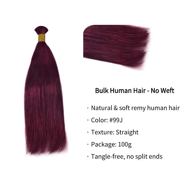 Braiding Hair - #99J Burgundy Straight Human Hair