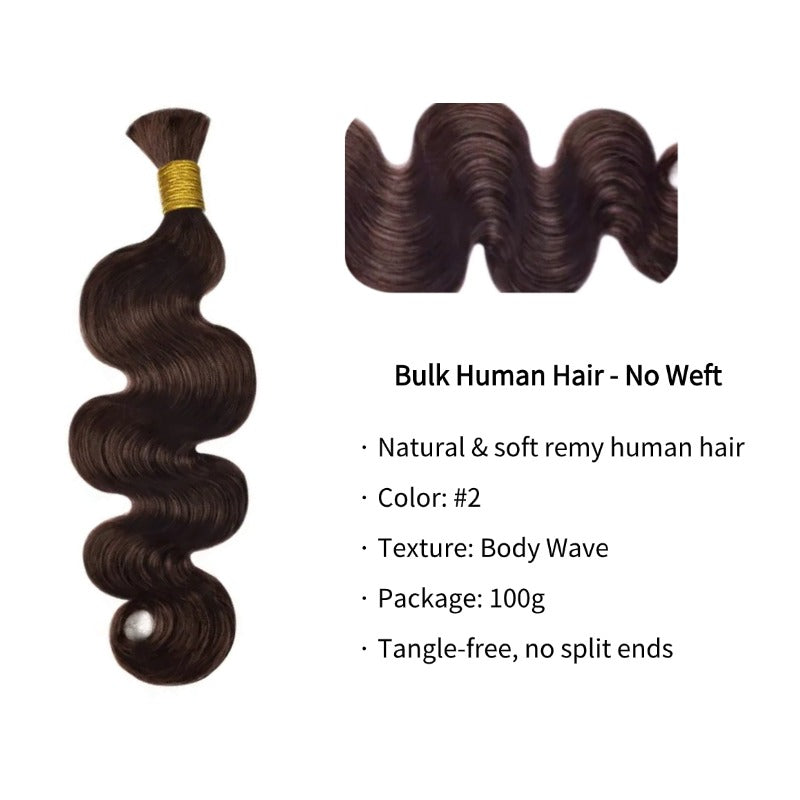 Braiding Hair - #2 Dark Brown Body Wave Human Hair