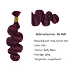 Braiding Hair - #99J Burgundy Body Wave Human Hair