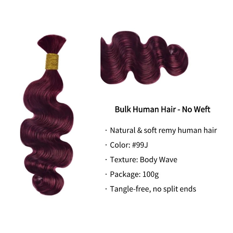 Braiding Hair - #99J Burgundy Body Wave Human Hair