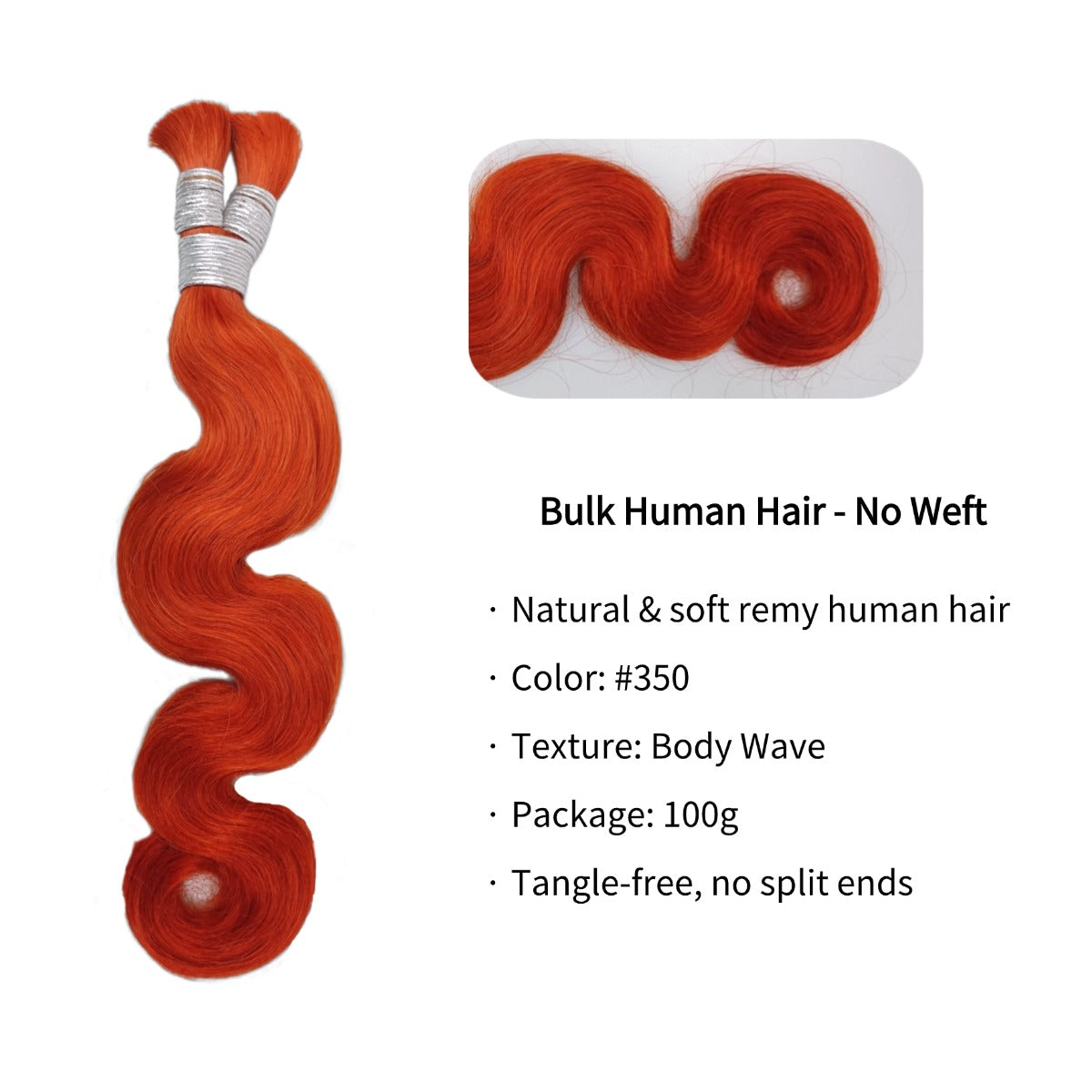Braiding Hair - #350 Ginger Body Wave Human Hair