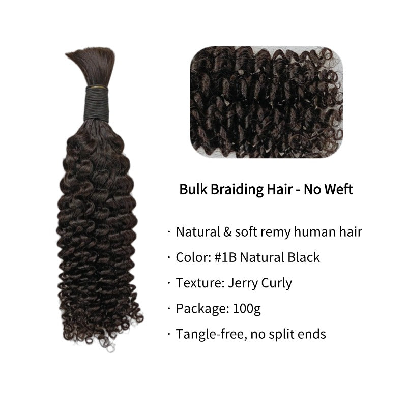 Braiding Hair - #1B Black Jerry Curly Human Hair