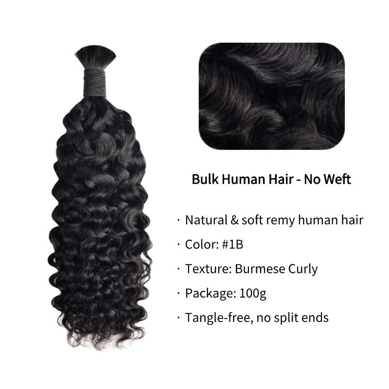 Braiding Hair - #1B Burmese Curly Human Hair