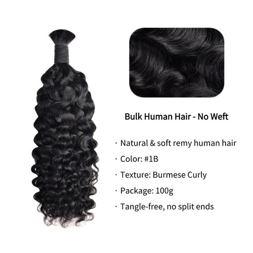 Braiding Hair - #1B Burmese Curly Human Hair