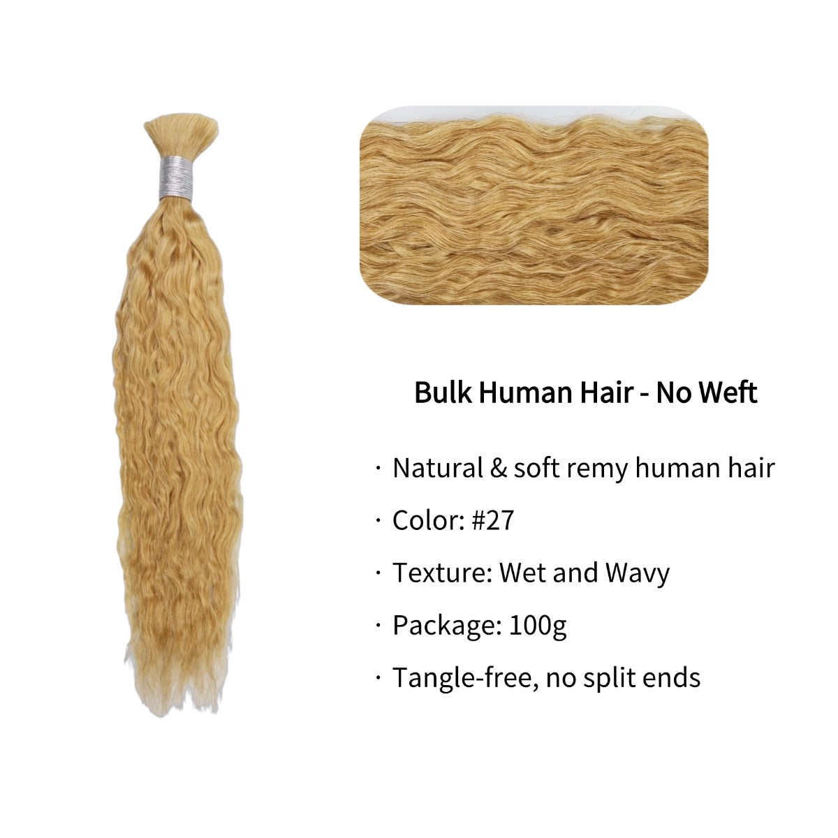 Braiding Hair - #27 Wet and Wavy Human Hair