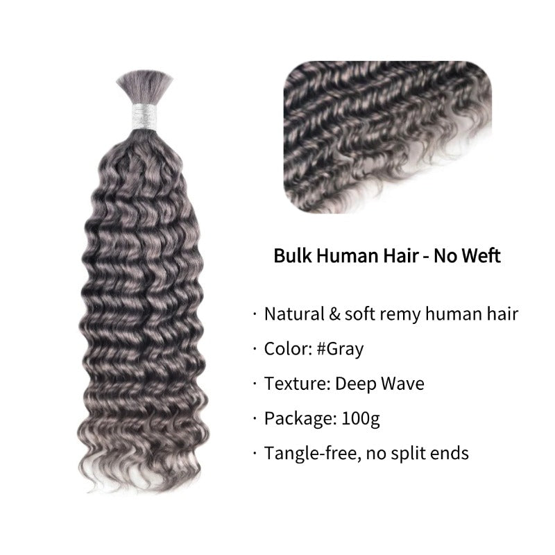 Braiding Hair - #Gray Deep Wave Human Hair