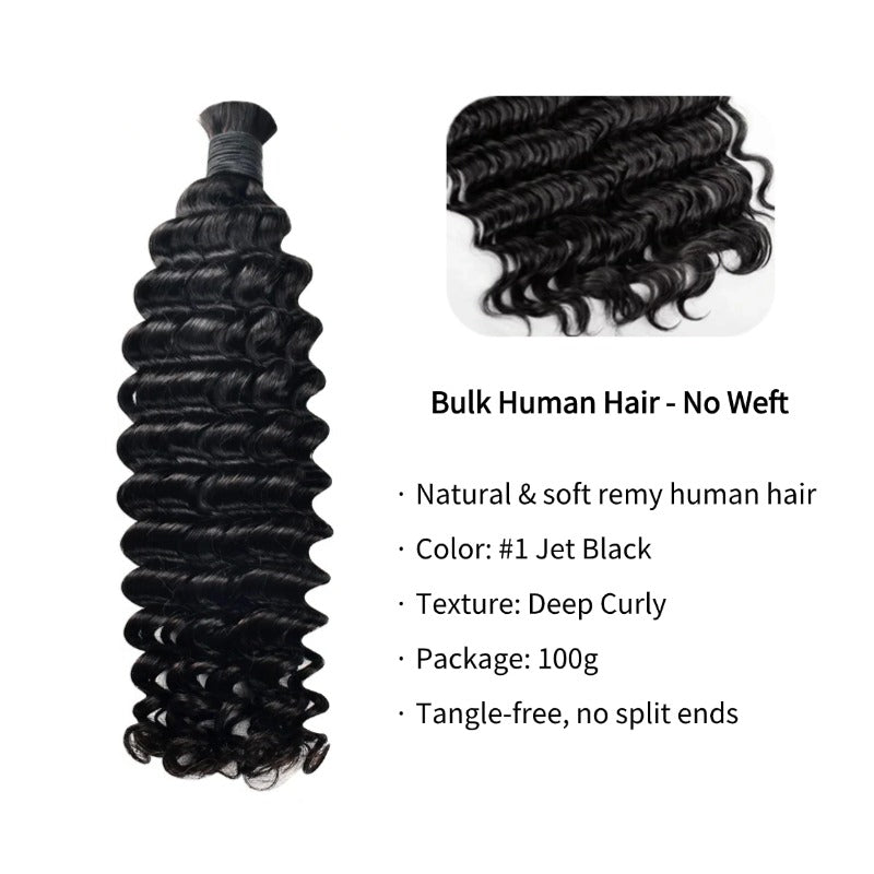 Braiding Hair - #1 Jet Black Deep Curly Human Hair