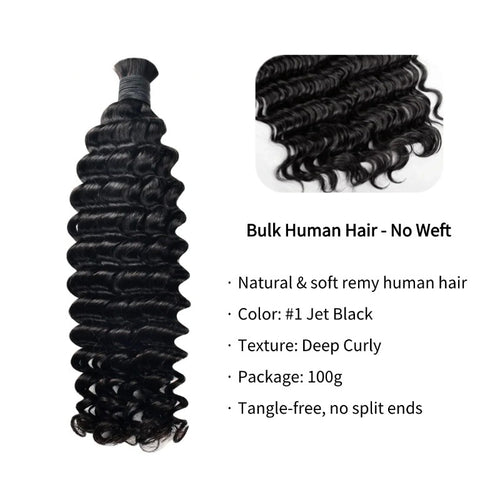 Braiding Hair - #1 Jet Black Deep Curly Human Hair