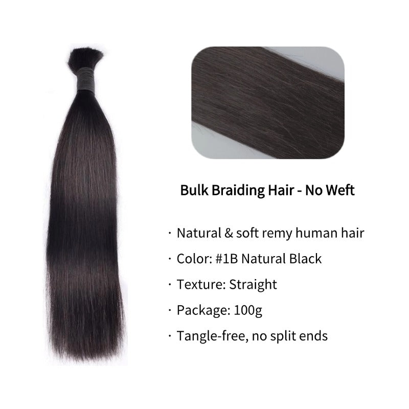 Braiding Hair - #1B Black Straight Human Hair