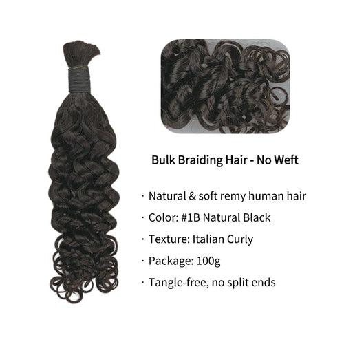 Braiding Hair - #1B Black Italian Curly Human Hair