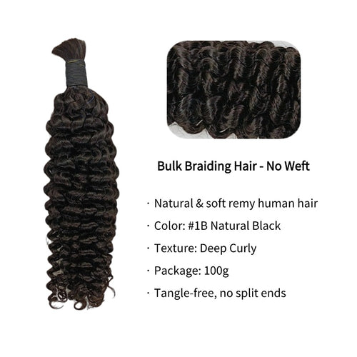 Braiding Hair - #1B Black Deep Curly Human Hair