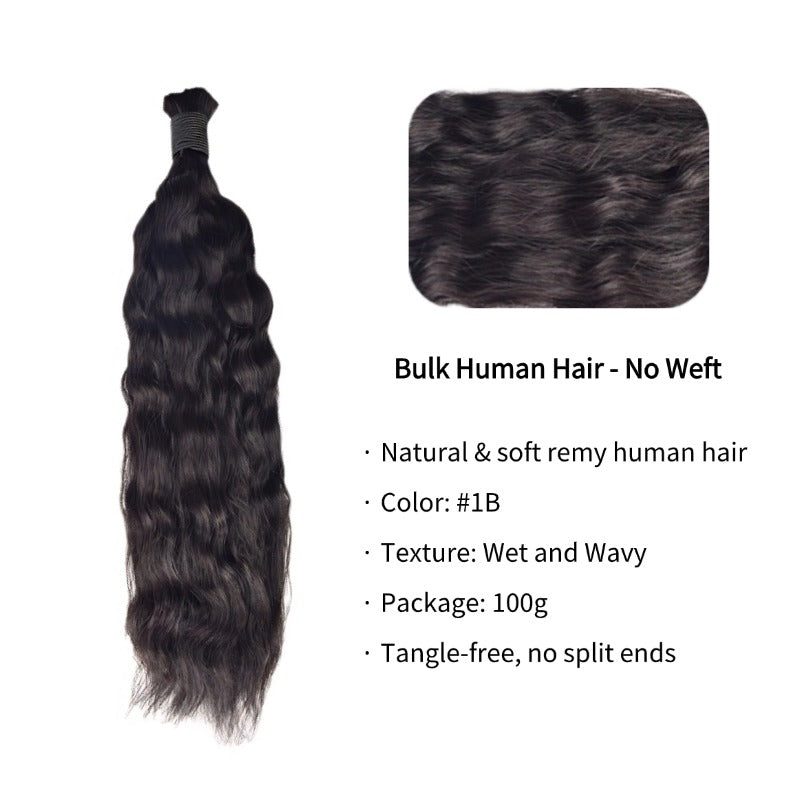 Braiding Hair - #1B Black Wet and Wavy Human Hair