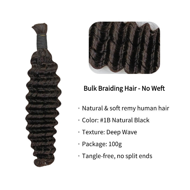 Braiding Hair - #1B Black Deep Wave Human Hair