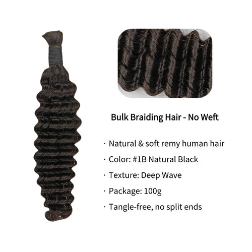Braiding Hair - #1B Black Deep Wave Human Hair