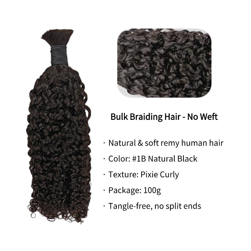 Braiding Hair - #1B Pixie Curly Human Hair
