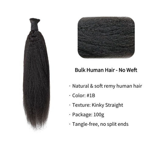 Braiding Hair - #1B Kinky Straight Human Hair