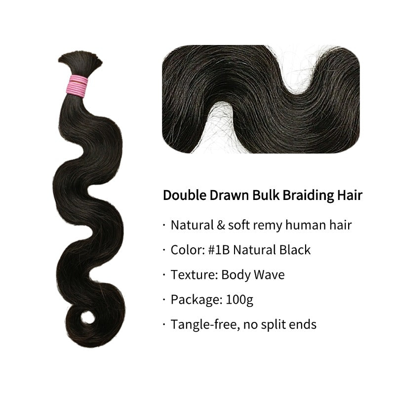 Braiding Hair - #1B Body Wave Double Drawn Human Hair