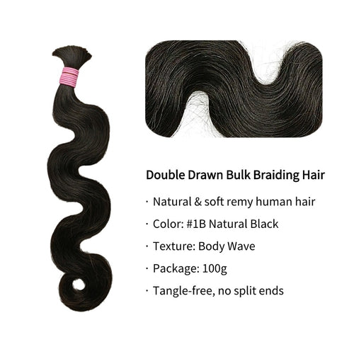 Braiding Hair - #1B Body Wave Double Drawn Human Hair