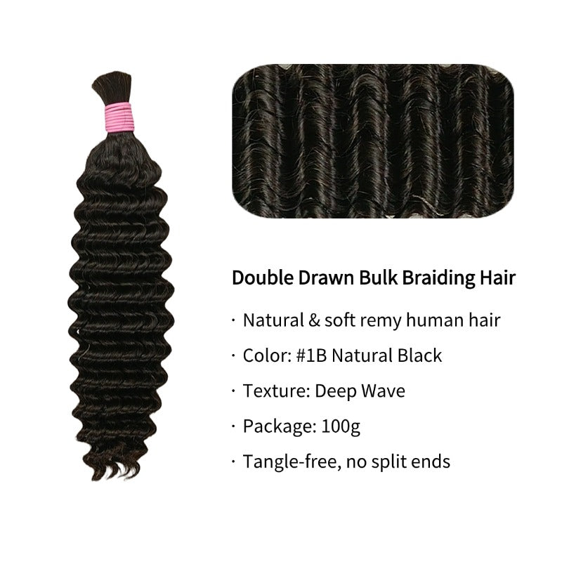 Braiding Hair - #1B Deep Wave Double Drawn Human Hair