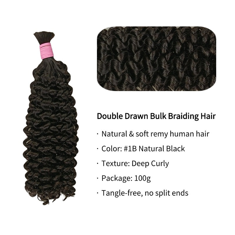 Braiding Hair - #1B Deep Curly Double Drawn Human Hair