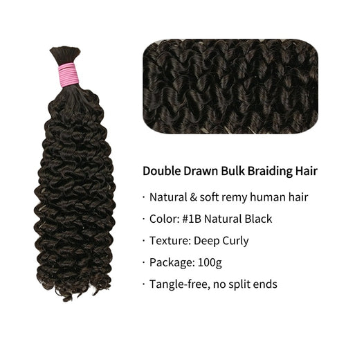 Braiding Hair - #1B Deep Curly Double Drawn Human Hair
