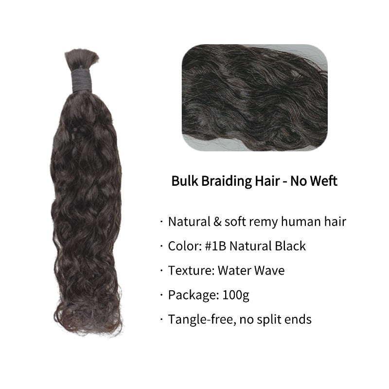 Braiding Hair - #1B Black Water Wave Human Hair