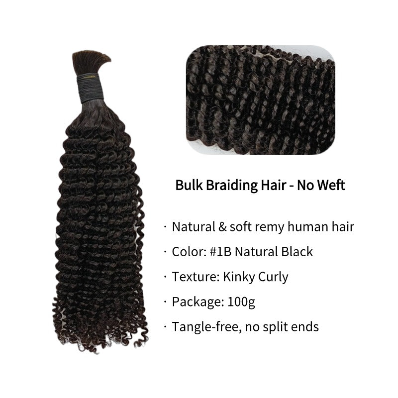 Braiding Hair - #1B Black Kinky Curly Human Hair
