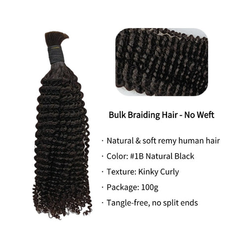 Braiding Hair - #1B Black Kinky Curly Human Hair