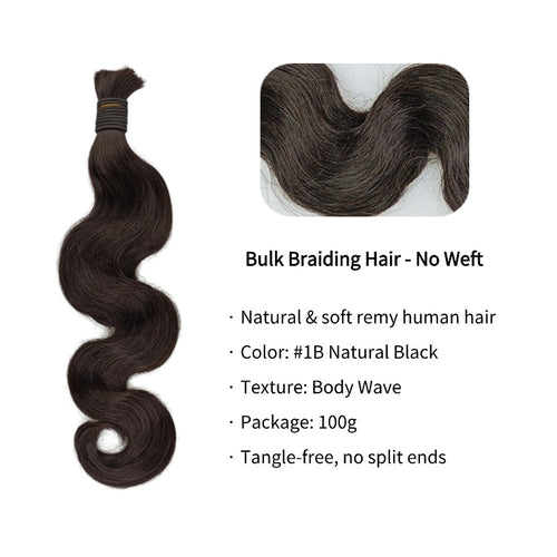 Braiding Hair - #1B Black Body Wave Human Hair